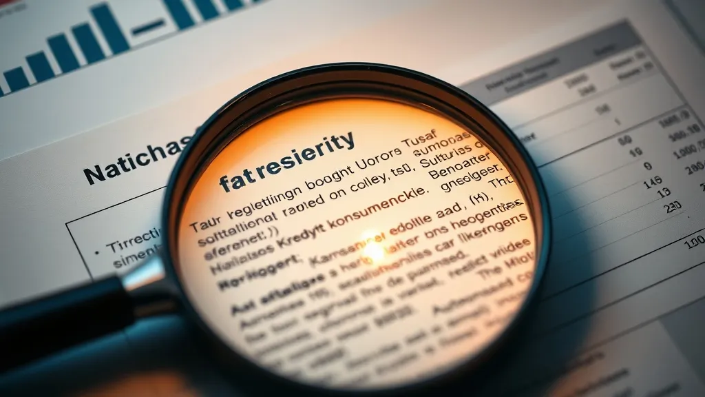 Close up of a financial document with a magnifying glass ove