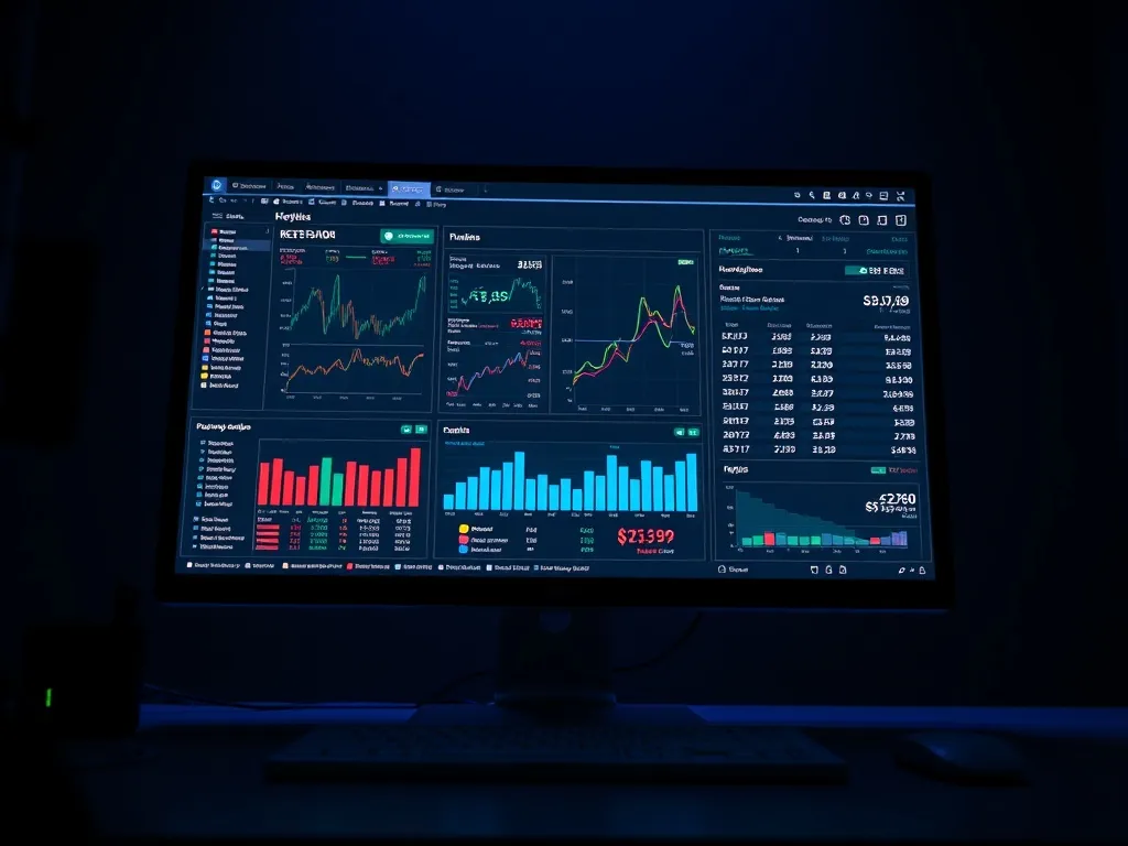 A computer screen showing complex financial charts and credi