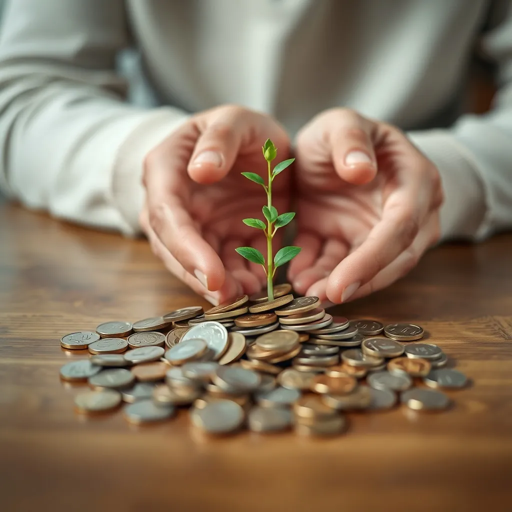 A close up of hands holding a small green plant sprout growi